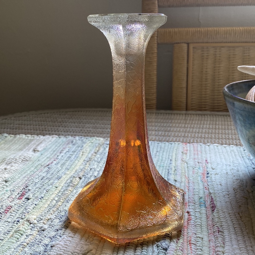 Marigold Carnival Glass Candle Holder